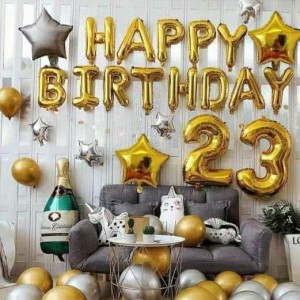 Набір 30 куль для фотозони Happy Birthday з цифрами Золото