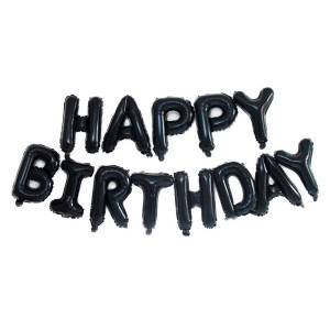Куля фольгована напис надувна 40 см Happy Birthday Чорний