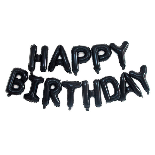 Куля фольгована напис надувна 40 см Happy Birthday Чорний