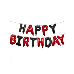 Шар фольгированный надпись надувная 40 см Happy Birthday Красно черный