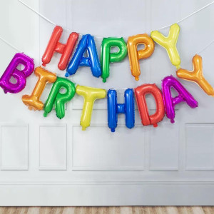 Куля фольгована напис надувна 40 см Happy Birthday Різнокольоровий