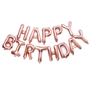 Шар фольгированный надпись надувная 40 см Happy Birthday Розовое золото