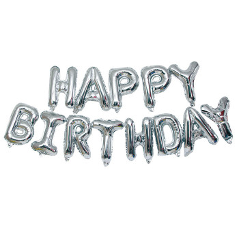 Куля фольгована напис надувний 40 см Happy Birthday Срібло