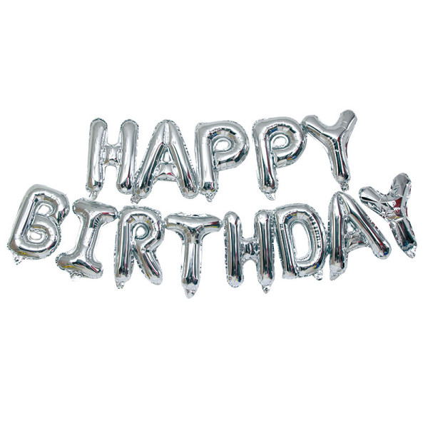 Шар фольгированный надпись надувная 40 см Happy Birthday Серебро