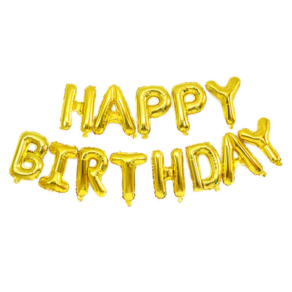 Шар фольгированный надпись надувная 40 см Happy Birthday Золото