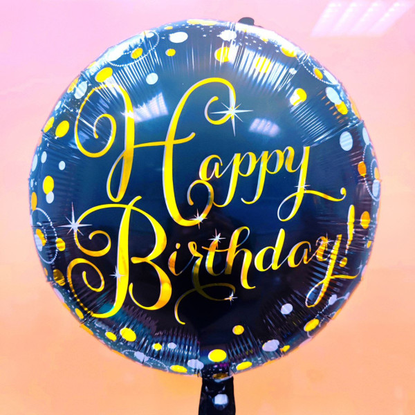 Шар фольгированный круглый 18" 45 см с рисунком Конфетти Happy Bithday Черный