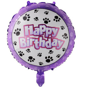 Куля фольгована кругла 18" 45 см з малюнком Лапки Happy Birthday Білий та бузок