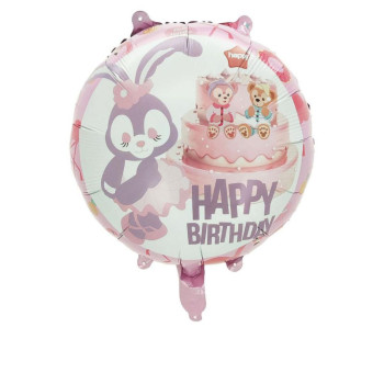 Куля фольгована кругла 18" 45 см з малюнком Милі звірята Зайченя Happy Birthday Білий