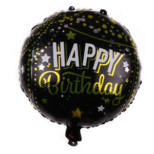 Куля фольгована кругла 18" 45 см з малюнком Золота крихта Happy Birthday Чорний та золото