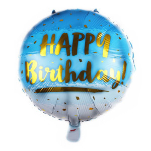 Куля фольгована кругла 18" 45 см з малюнком Золота крихта Happy Birthday Блакитний