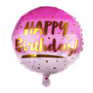 Куля фольгована кругла 18" 45 см з малюнком Золота крихта Happy Birthday Рожевий