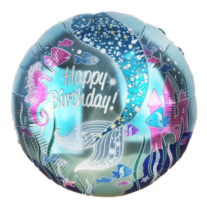 Куля фольгована кругла 18" 45 см з малюнком Океан Happy birthday Блакитний