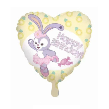 Куля фольгована серце 18" 45 см з малюнком Милі звірята Зайченя Happy Birthday Білий