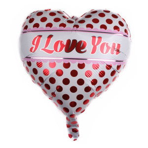 Куля фольгована серце 18" 45 см з малюнком Горох I love you Білий та червоний