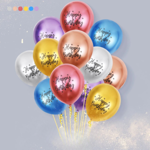 Кулі латекс 12" 30 см з написом Happy birthday Хром асорті Упаковка 5 штук