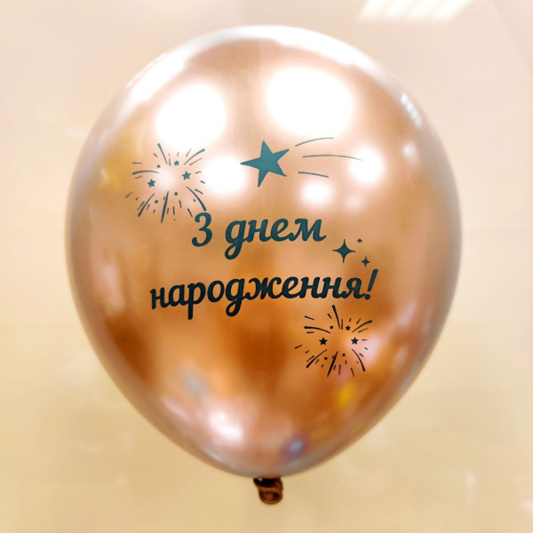 Куля латекс 12" 30 см з написом З днем народження Хром Рожеве золото