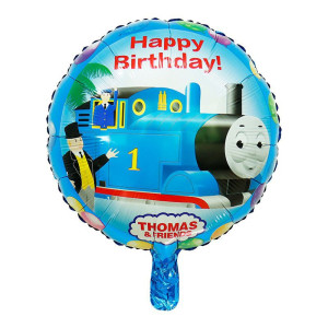 Шар фольгированный круглый 18" 45 см Паровозик Томас Happy Bithday Голубой