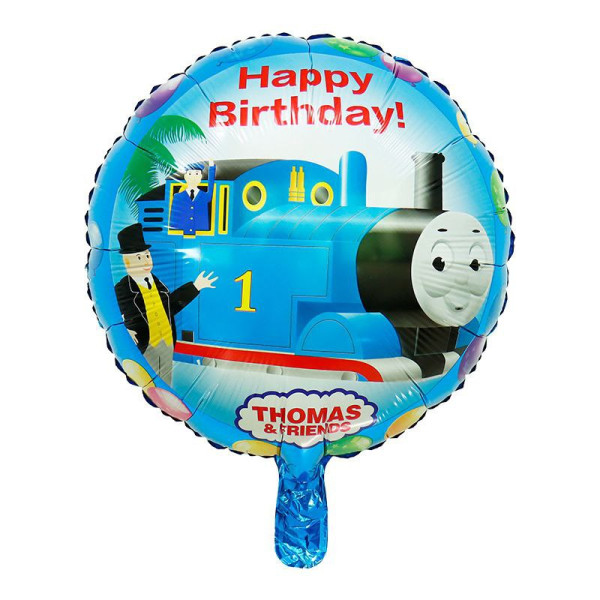 Шар фольгированный круглый 18" 45 см Паровозик Томас Happy Bithday Голубой
