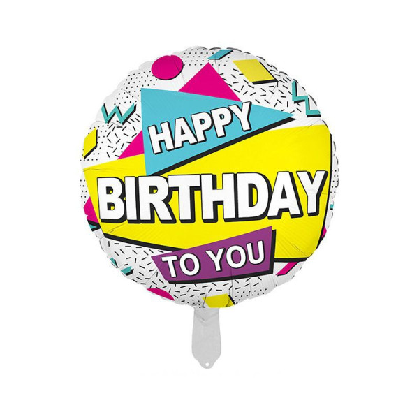 Куля фольгована кругла 18" 45 см Геометрія Happy Bithday Кольоровий