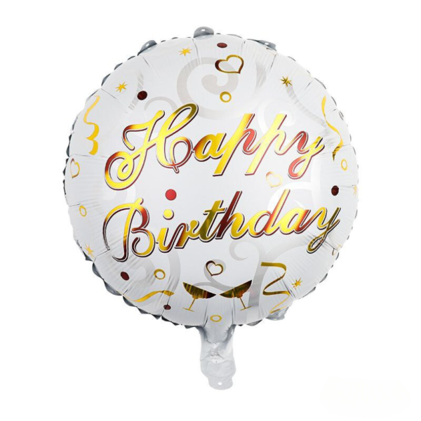 Шар фольгированный круглый 18" 45 см Бокалы Happy Bithday Белый