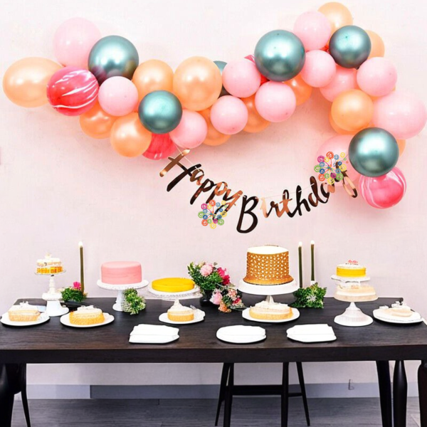 Набір на 35 повітряних куль для хмаринки Рожевий кущ з написом Happy Birthday Рожевий і бірюза