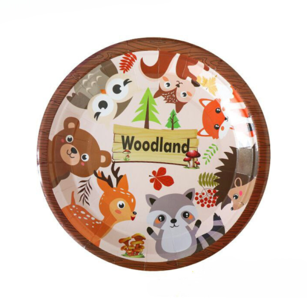 Тарілки святкові одноразові паперові Лісові звірята Woodland 18 см 5 шт Коричневий