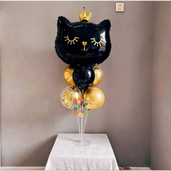 Набор из 7 воздушных шаров со стойкой для фонтана без гелия Королевский кот Черный и золото