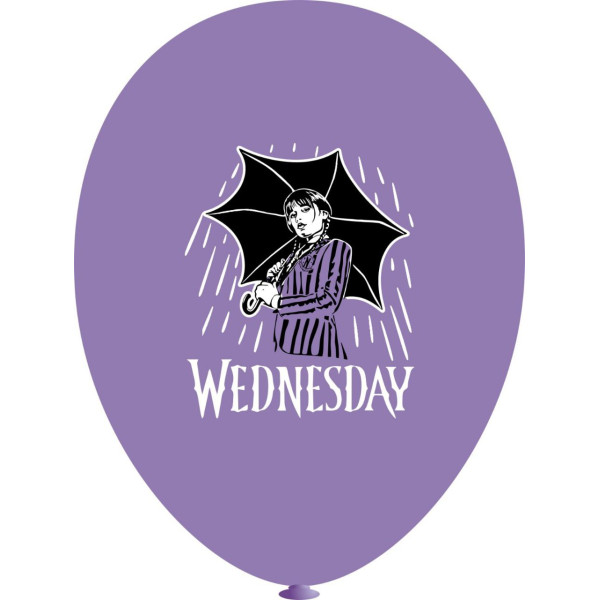 Шар воздушный латекс 12" 30 см с рисунком Венсдей Wednesday под дождем Фиолетовый