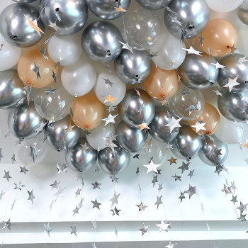 Набір 35 куль під стелю Зіркопад Срібло та бежевий
